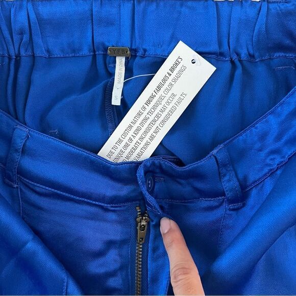 YFB Young Fabulous & Broke Satin Cargo Pants NEW Size Small in Royal Blue - Picture 6 of 8